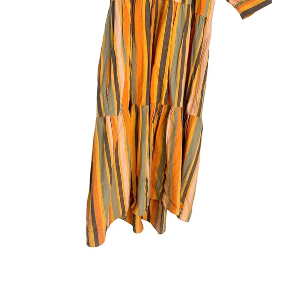 Ulla Johnson | Yellow and Orange Striped Tiered Short Puff Sleeve Dress Size 8 - Picture 4 of 11